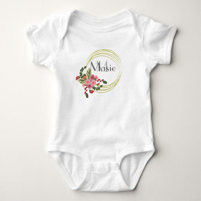 Body Para Bebê Conjunto de Bebê Personalizado com Coroa de Rosas  (Frente)