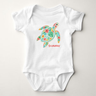 Body Para Bebê Conjunto de Bebê Tartaruga Marinha Floral Fofo