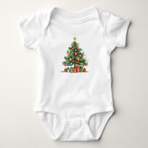 Body Para Bebê Conjunto de Natal Fantasia Árvore de Natal Aquarel