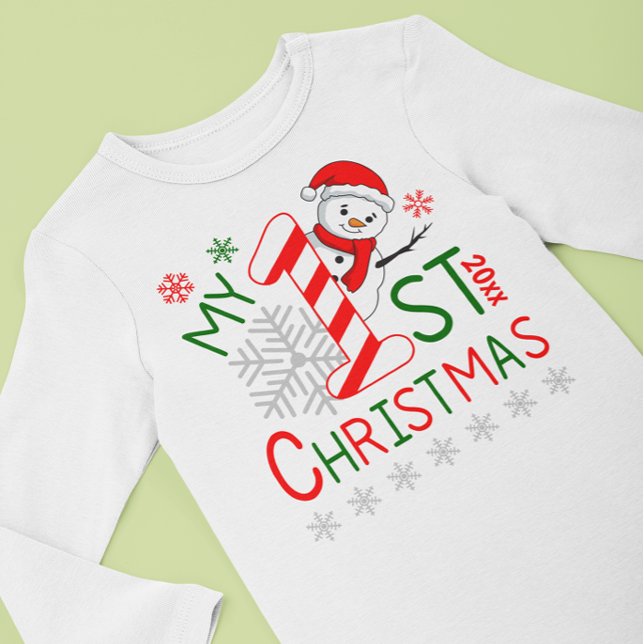 Body Para Bebê Conjunto de Natal Personalizado para Bebê Boneco d (Personalized My First Christmas Outfit Snowman Baby Bodysuit)