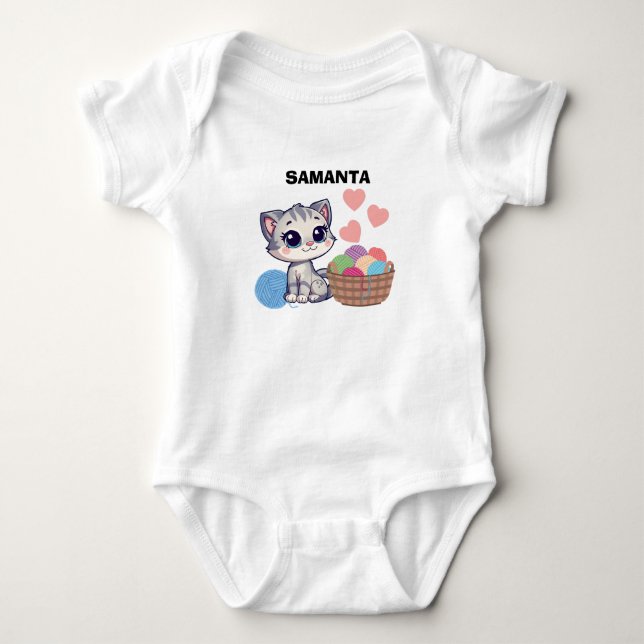 Body Para Bebê Conjunto Personalizado de Bebê de Gatinho e Fio Bo (Frente)