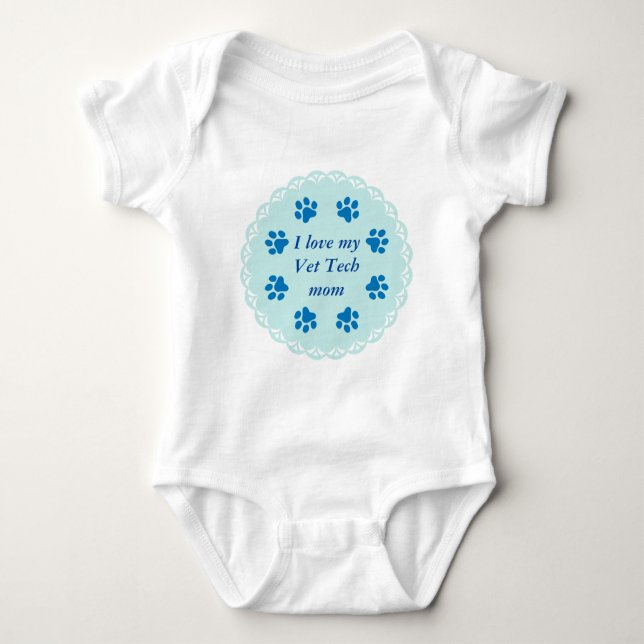 Body Para Bebê Controle impressões azuis da pata do laço 8/Blue (Frente)