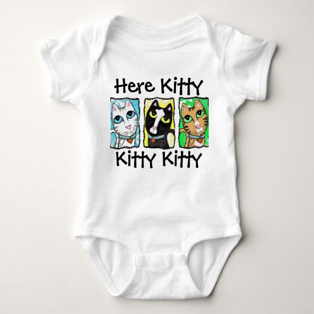 Body Para Bebê Copiar Camiseta-T-Triptych de Gato (Frente)