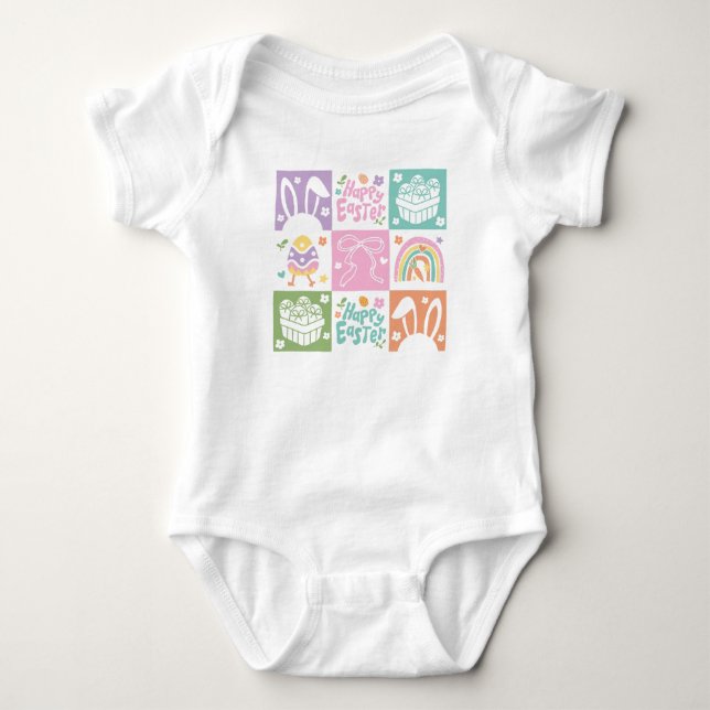 Body Para Bebê Coquette de Páscoa Pastel Xadrez Retrô (Frente)