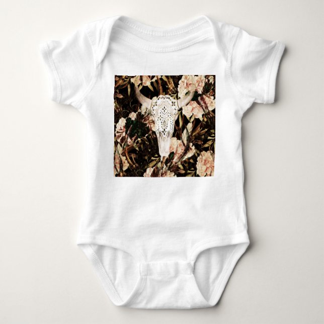 Body Para Bebê Cor d'água étnica: fundo floral retrô. (Frente)