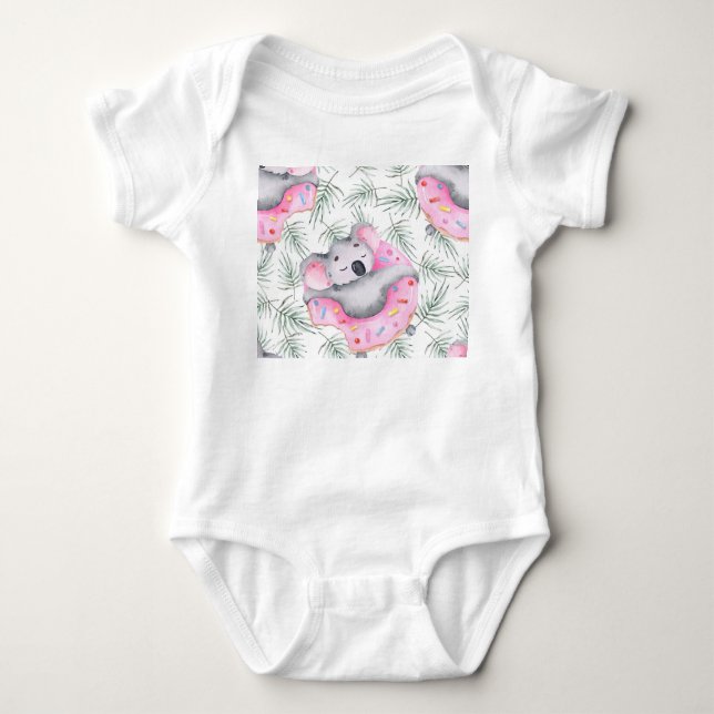Body Para Bebê Cor d'água Koala, padrão tropical. (Frente)