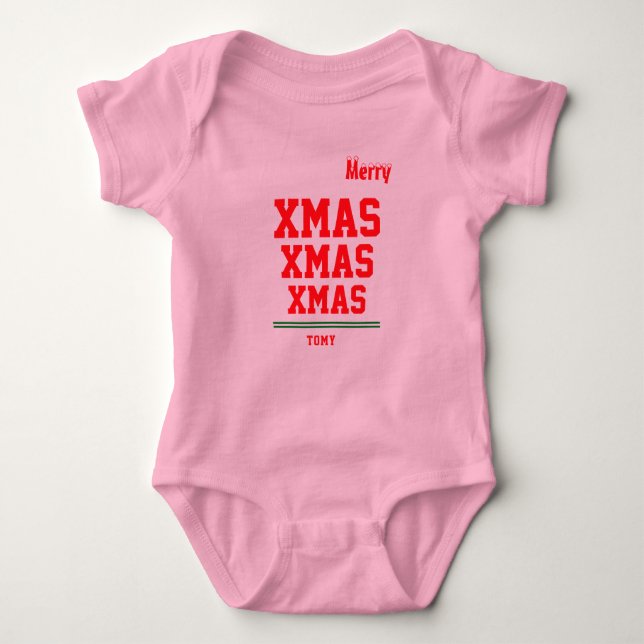 Body Para Bebê Cor de biquetê personalizada de Natal Baby Jersey (Frente)