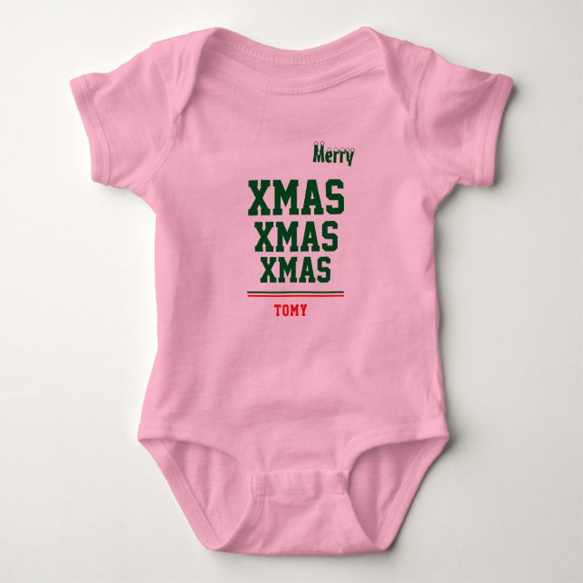 Body Para Bebê Cor de biquetê personalizada de Natal Baby Jersey (Frente)