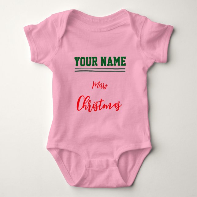 Body Para Bebê Cor de biquetê personalizada de Natal Baby Jersey (Frente)