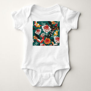 Body Para Bebê Cor de laranja-branco floral: ilustração perfeita