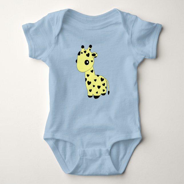 Body Para Bebê Coração Amor Girafa Animal Amarelo Fofo (Frente)