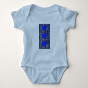 Body Para Bebê Coração azul da xadrez