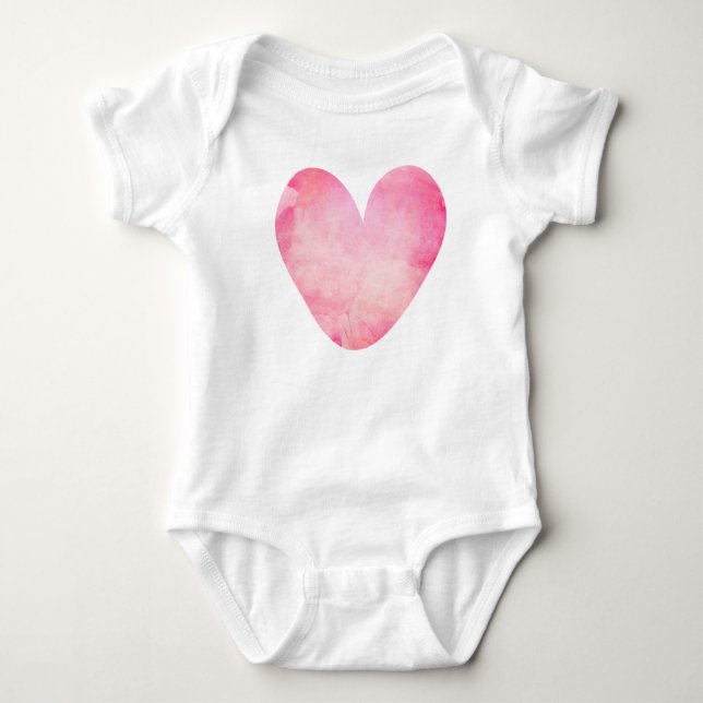 Body Para Bebê Coração com Aquarela Rosa (Frente)