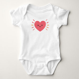 Body Para Bebê Coração Cor-de-Rosa Sorridente Kawaii Brilhante Ex