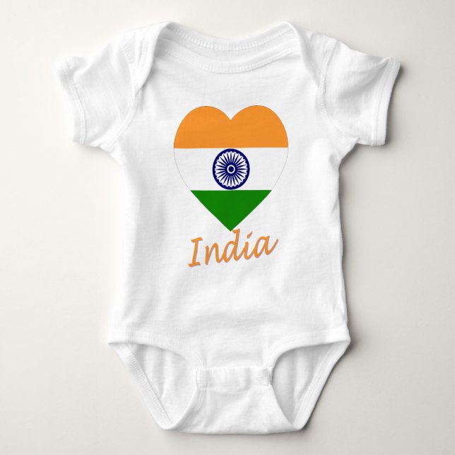 Body Para Bebê Coração da bandeira de India (Frente)