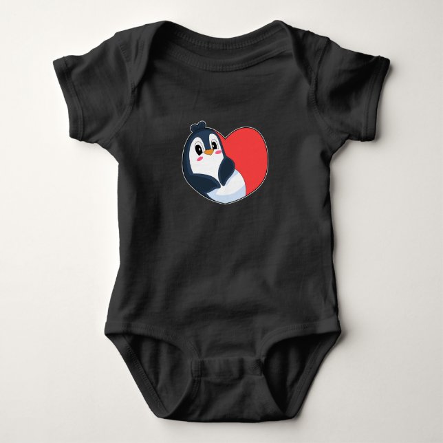 Body Para Bebê Coração de Pinguim (Frente)