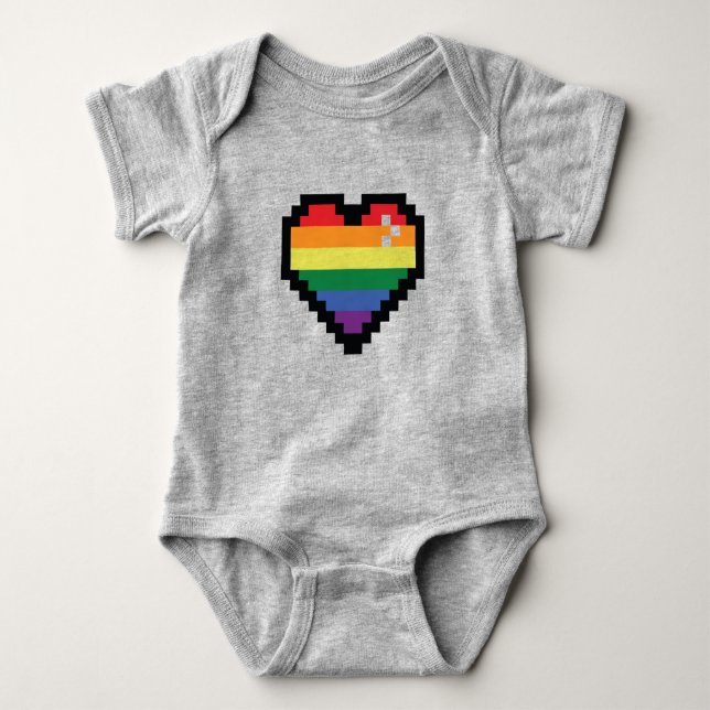 Body Para Bebê Coração de Pixel Arco-Íris (Frente)