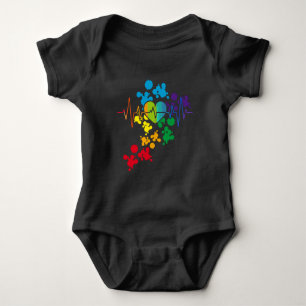 Body Para Bebê Coração do Orgulho Colorido Arco-Íris Pulsaçã