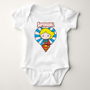 Body Para Bebê Coração e Logotipo da Supergirl Chibi Starburst