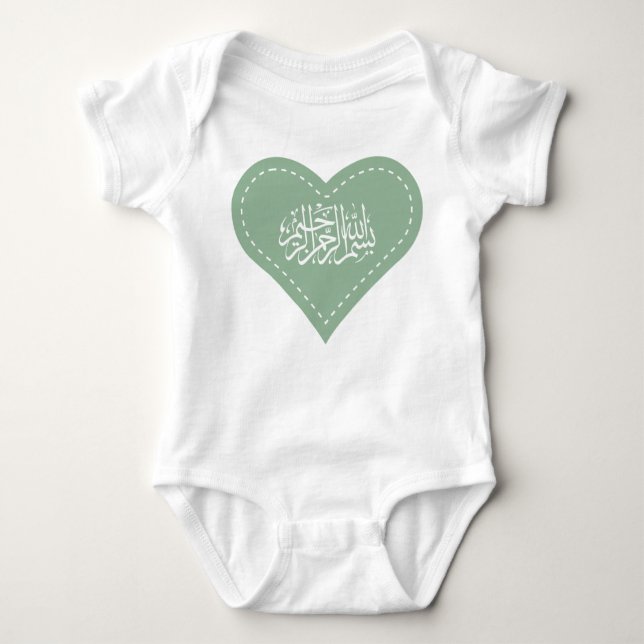 Body Para Bebê Coração islâmico do bismillah do vestido de Aqiqah (Frente)