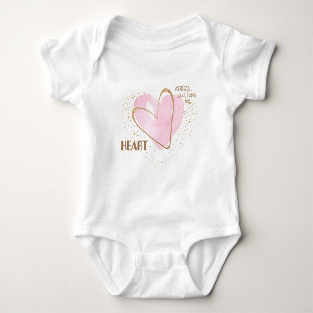 Body Para Bebê Coração Rosa Personalizado (Frente)
