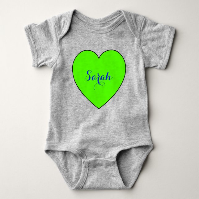 Body Para Bebê Coração Verde Personalizado com Nome - Amor Fofo (Frente)