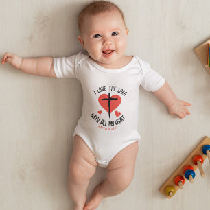 Body Para Bebê Coração Vermelho Bonito Cruzado Bíblia Cristã Vers