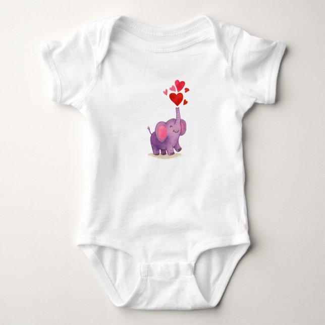 Body Para Bebê Corações de amor de elefante (Frente)