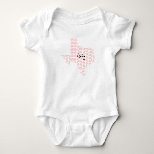 Body Para Bebê Corações de Austin Texas (Frente)