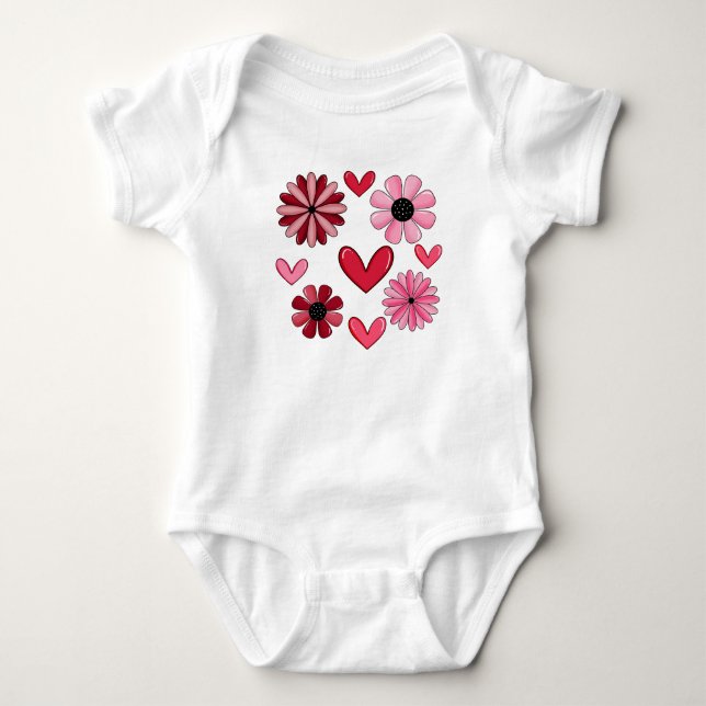 Body Para Bebê Corações e Flores (Frente)