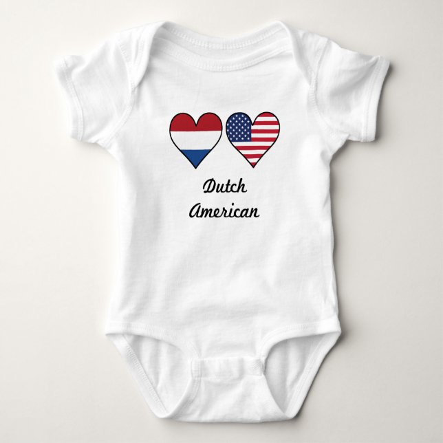 Body Para Bebê Corações holandeses da bandeira americana (Frente)