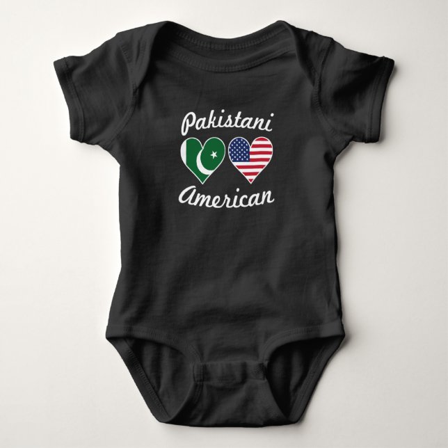 Body Para Bebê Corações paquistaneses da bandeira americana (Frente)