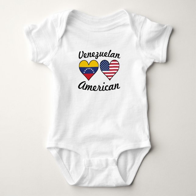 Body Para Bebê Corações venezuelanos da bandeira americana (Frente)