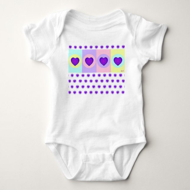 Body Para Bebê Cores pastéis & corações roxos batendo (Frente)