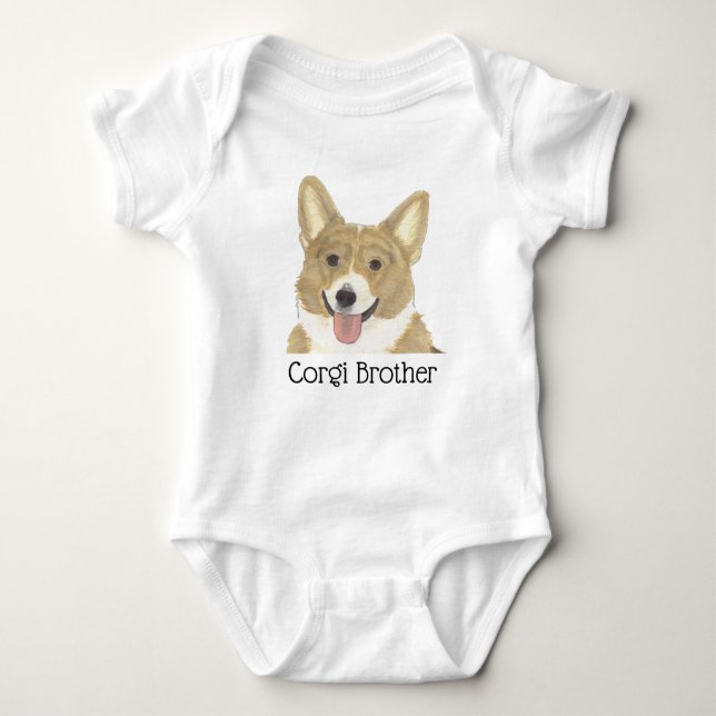 Body Para Bebê Corgi Cachorro Branco Bege Personalizado (Frente)