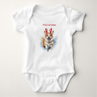 Corgi de Natal com galhadas de Reindeer saltando