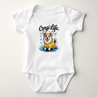 Body Para Bebê Corgi Life – Cute Dog in Raincoat Vintage