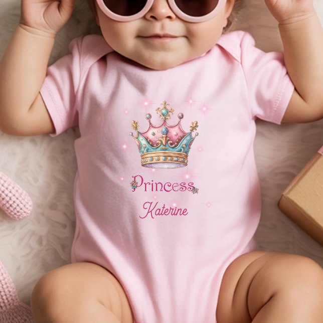 Body Para Bebê Coroa da Princesa Nome Personalizado (Criador carregado)