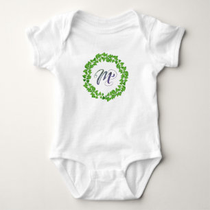 Body Para Bebê Coroa de Folhagem Verde Boho Inicial M Bonito e Si