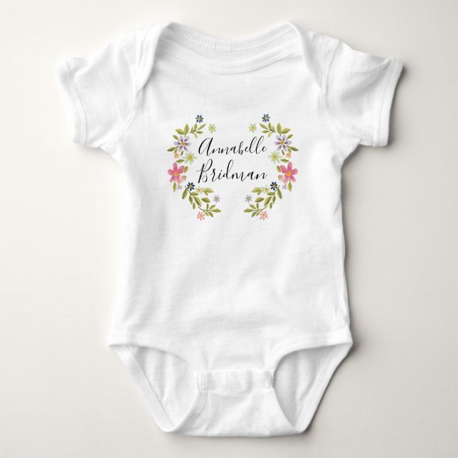 Body Para Bebê Coroa Floral Aquarela (Frente)