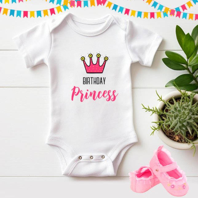 Body Para Bebê Coroa rosa para aniversário (Criador carregado)