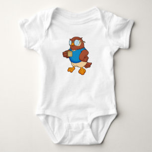 Body Para Bebê Coruja com caneca de café