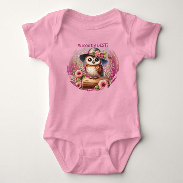 Body Para Bebê Coruja Fofa com Chapéu & Cena Floral (Frente)