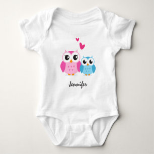 Body Para Bebê Corujas de cartoon bonitas com nome personalizado