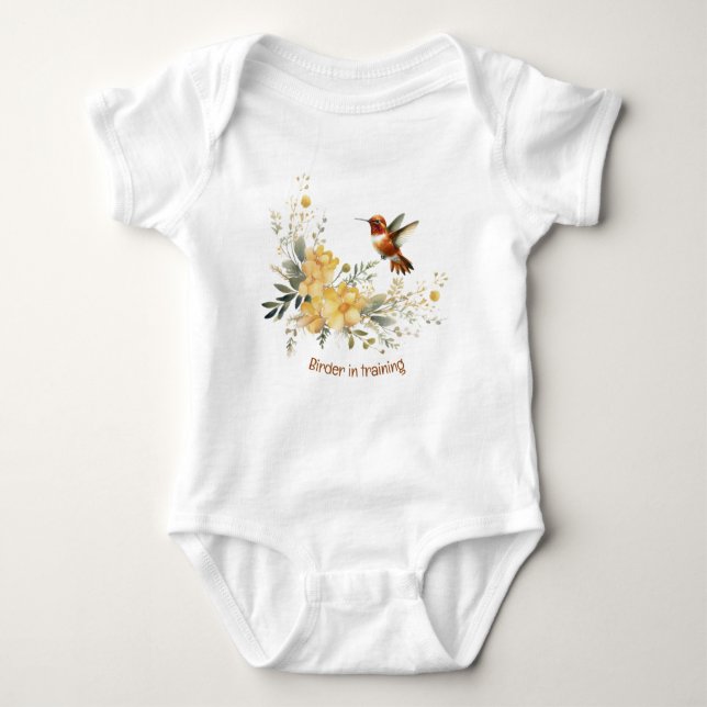 Body Para Bebê Cóta Aquarela Hummingbird Diversão Citação Birder (Frente)