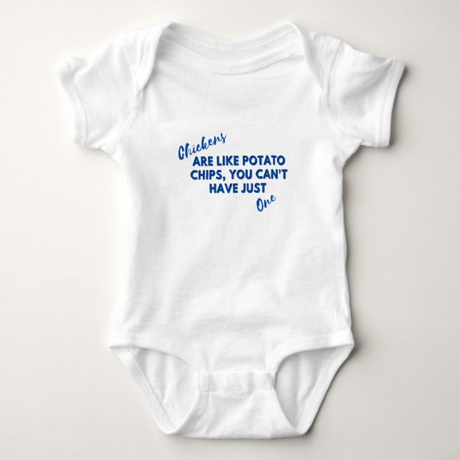 Body Para Bebê Cota Engraçada de Frango: Frango e Azul-Batata (Frente)