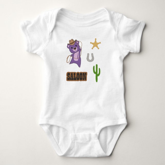Body Para Bebê Cowboy Roxo Urso Saloon Western (Frente)
