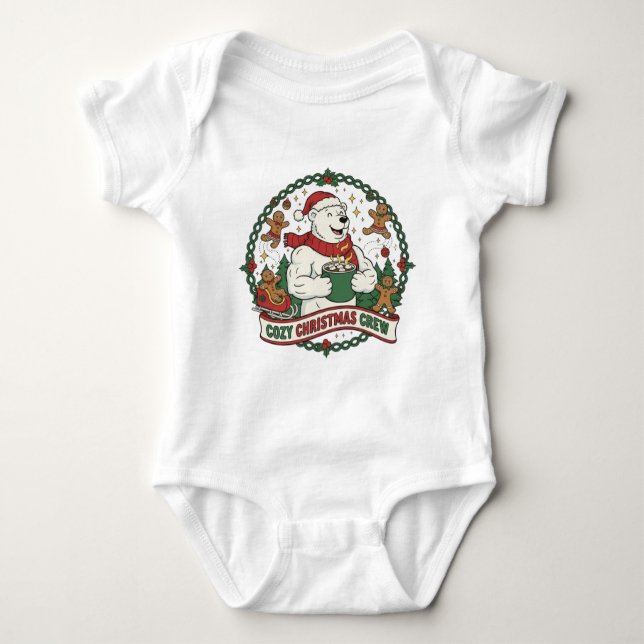 Body Para Bebê Cozy Christmas Crew – Cute Polar Bear & Gingerbrea (Frente)
