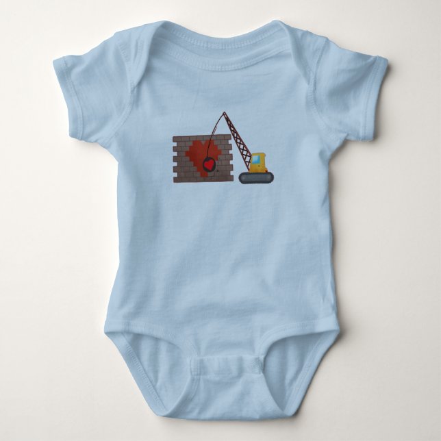 Body Para Bebê Crane de Destruição de Construção do Dia Valentine (Frente)