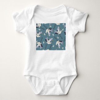 Body Para Bebê Crane Pattern, Ilustração Pássaro Voador.